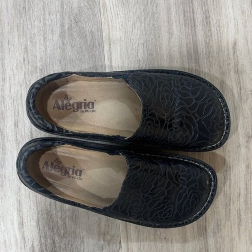 Alegria Black Embossed Leather Loafers EU 36 US 6